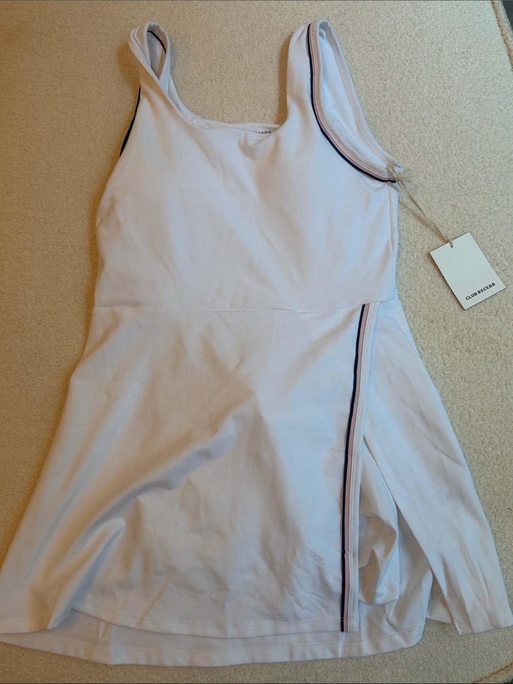 Club Monaco White Mini Dress with Navy and Pink Trim